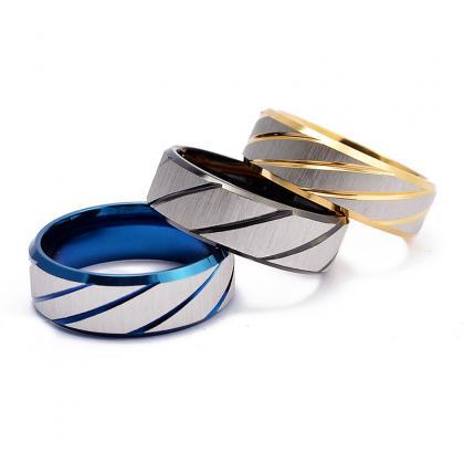 Titanium Steel Band Ring In Blue/golden/black