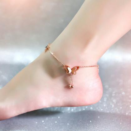 Girl's Rose Gold Butterfly Anklet For..
