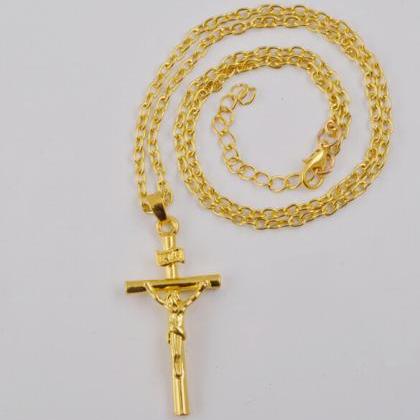 Gold Color Jesus Cross Pendant Necklace