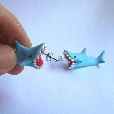 Handmade Cute Blue Shark Earring Made With Soft..