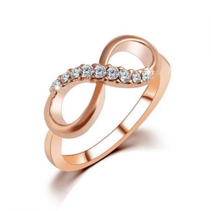 Rose Gold Infinity Ring With Bling Bling Czs..