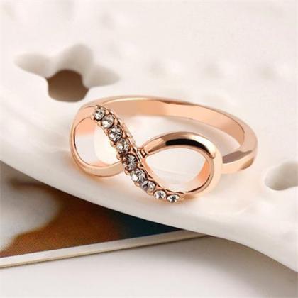 Rose Gold Infinity Ring With Bling Bling Czs..