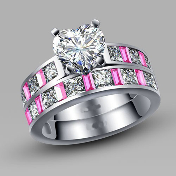 Affordable Pink And White Cubic Zirconia Features Heart Promise