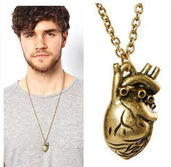 Awesome 3d Heart Pendant Necklace Gift For Boyfriend-men's Cool Heart Shaped Party Necklace