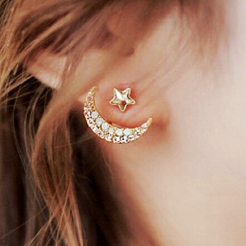 Bling Bling Moon And Stars Stud Earrings For Girls-attractive Nightclub Accessories Ideas
