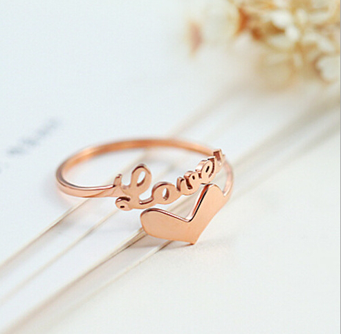 Rose Gold Love & Heart Ring