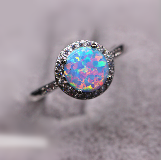 [ Us]vintage Man Made Blue And Pink Opal Fashion Ring As Birthday Gift For Friend-sister-mom